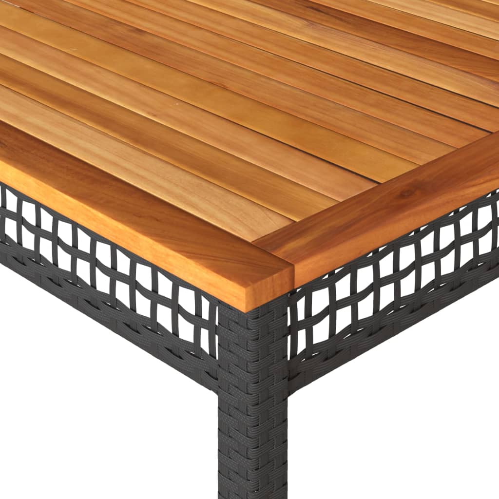 Sodo stalas, juodas, 180x90x75cm, poliratanas/akacijos mediena