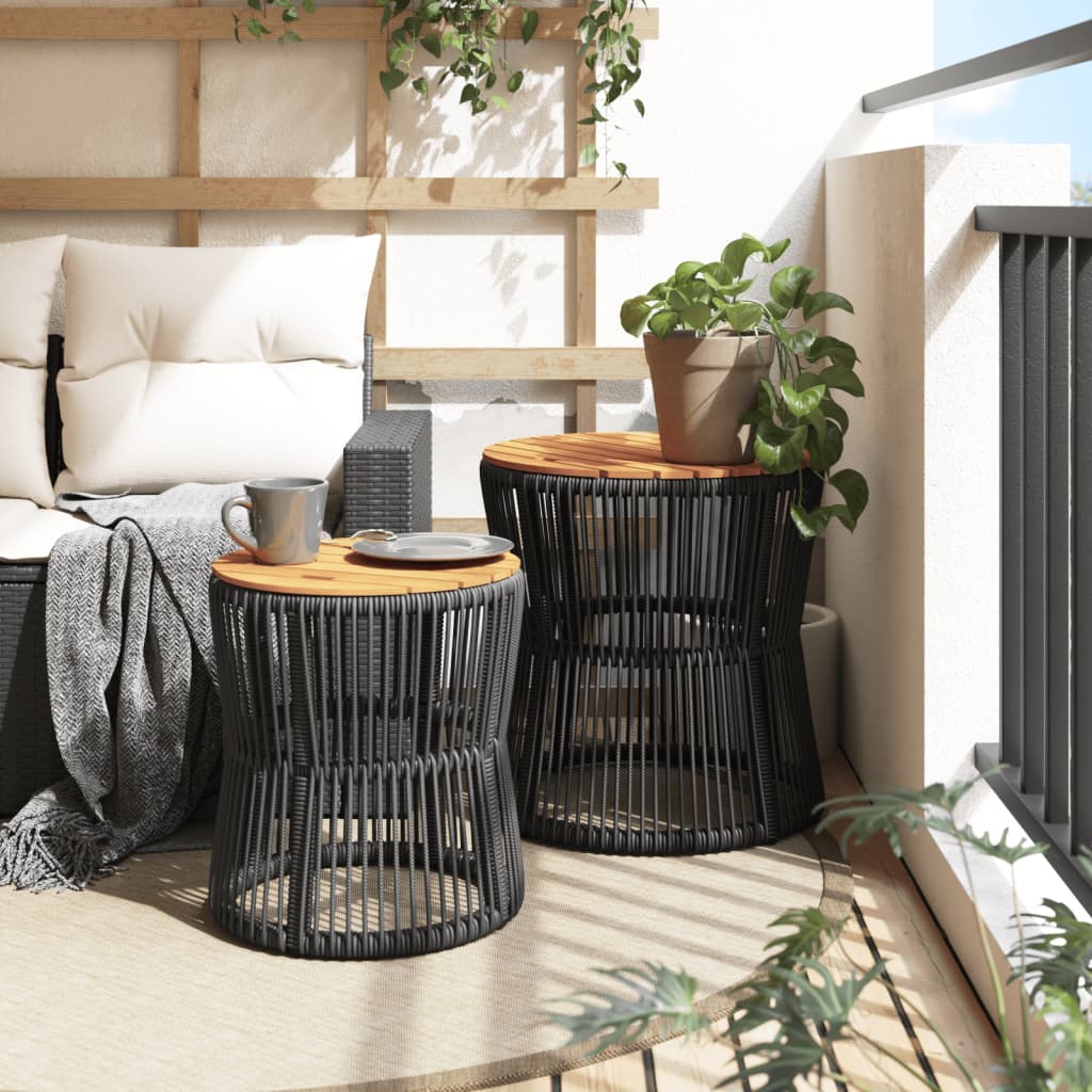 Side garden tables, 2 pcs., black, poly rattan