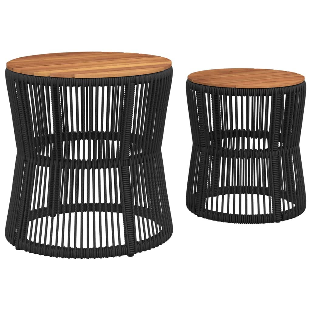 Side garden tables, 2 pcs., black, poly rattan