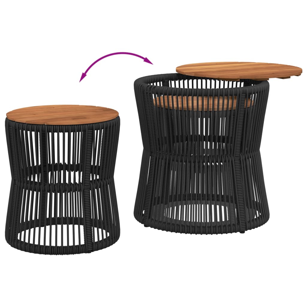 Side garden tables, 2 pcs., black, poly rattan