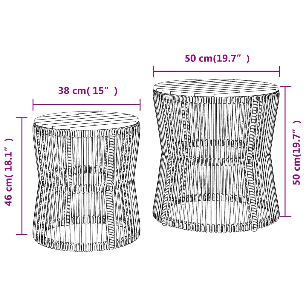 Side garden tables, 2 pcs., black, poly rattan