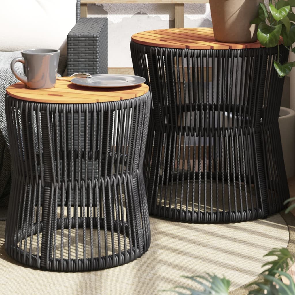 Side garden tables, 2 pcs., black, poly rattan