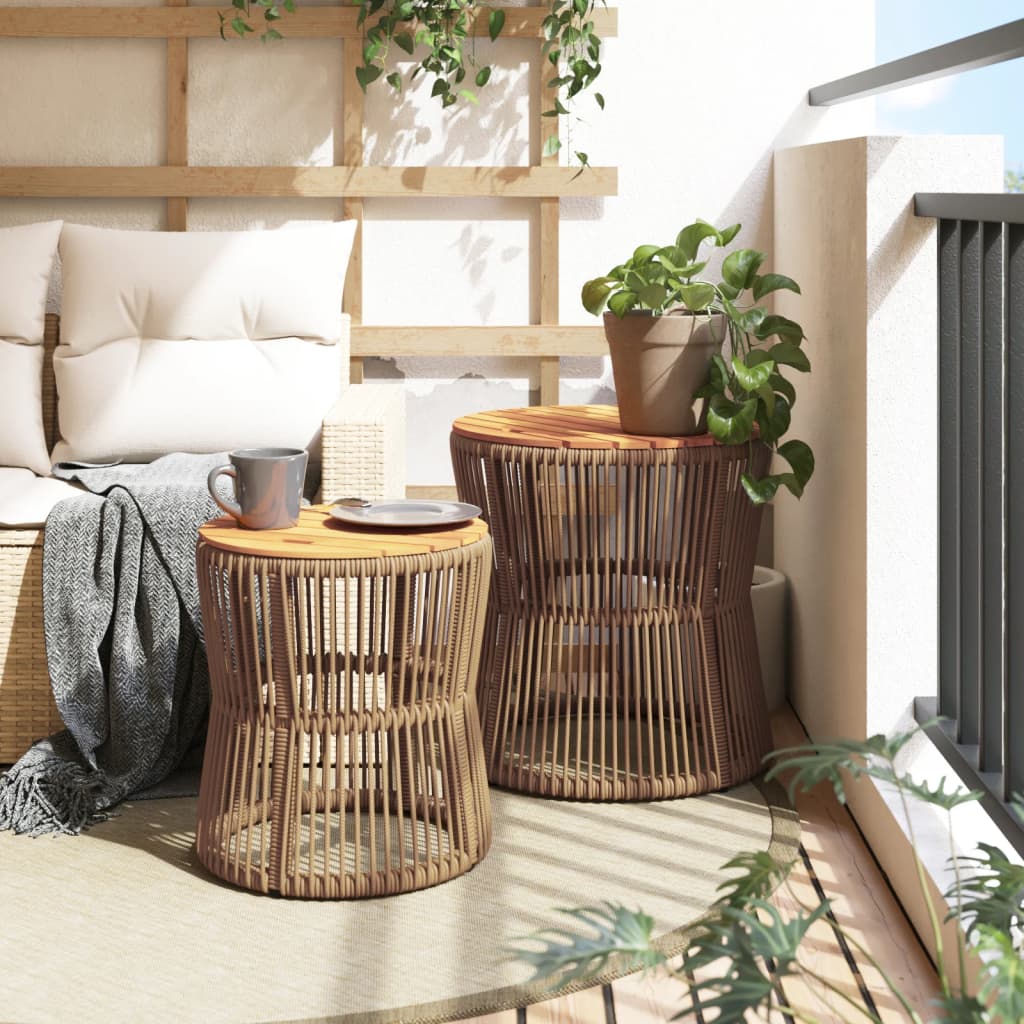 Side Table for Garden, 2 pcs, Sand, Poly Rattan