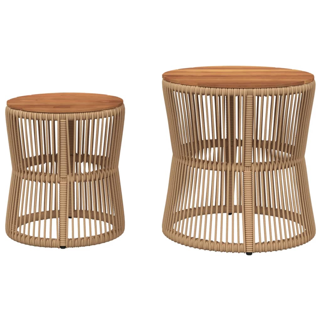 Side Table for Garden, 2 pcs, Sand, Poly Rattan