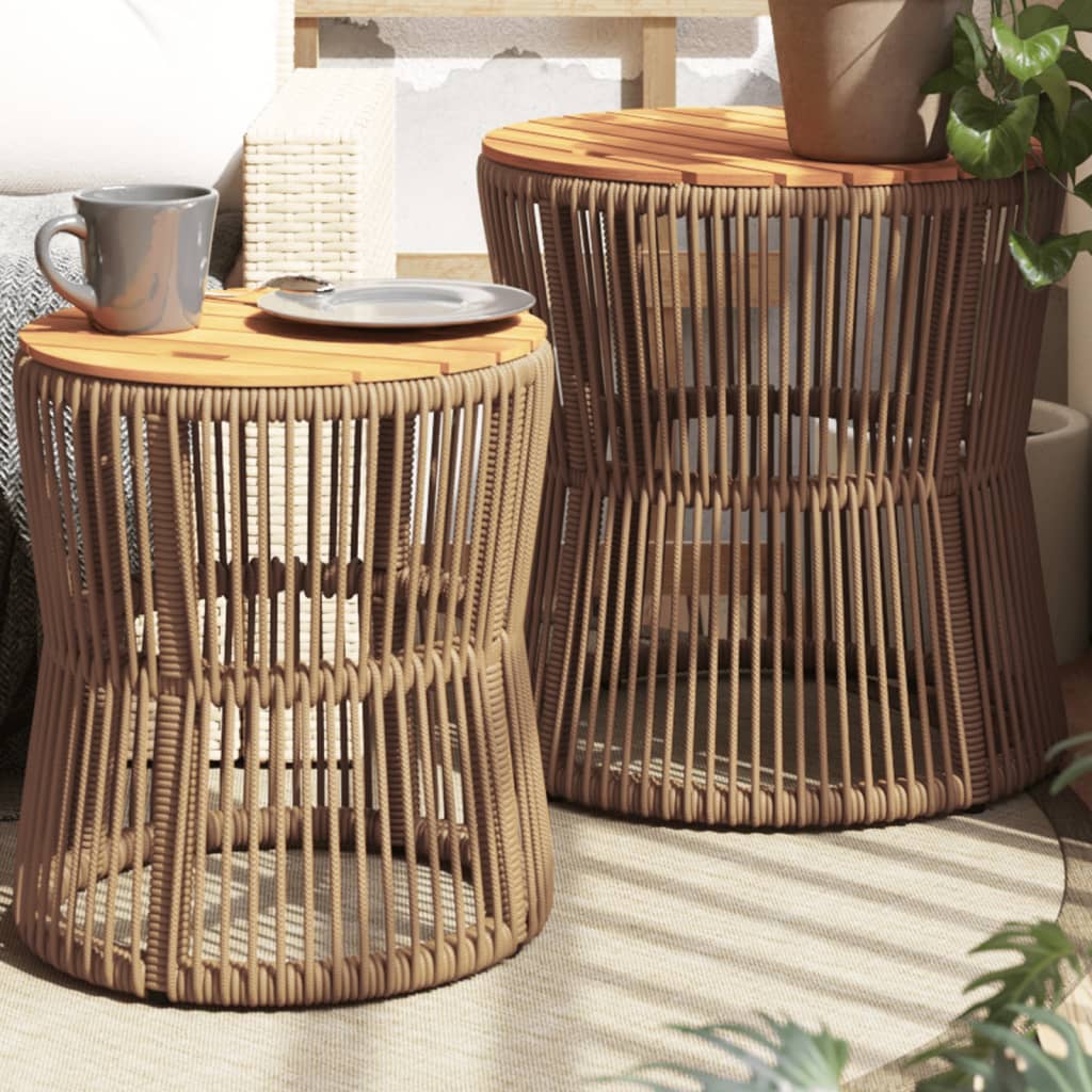 Side Table for Garden, 2 pcs, Sand, Poly Rattan