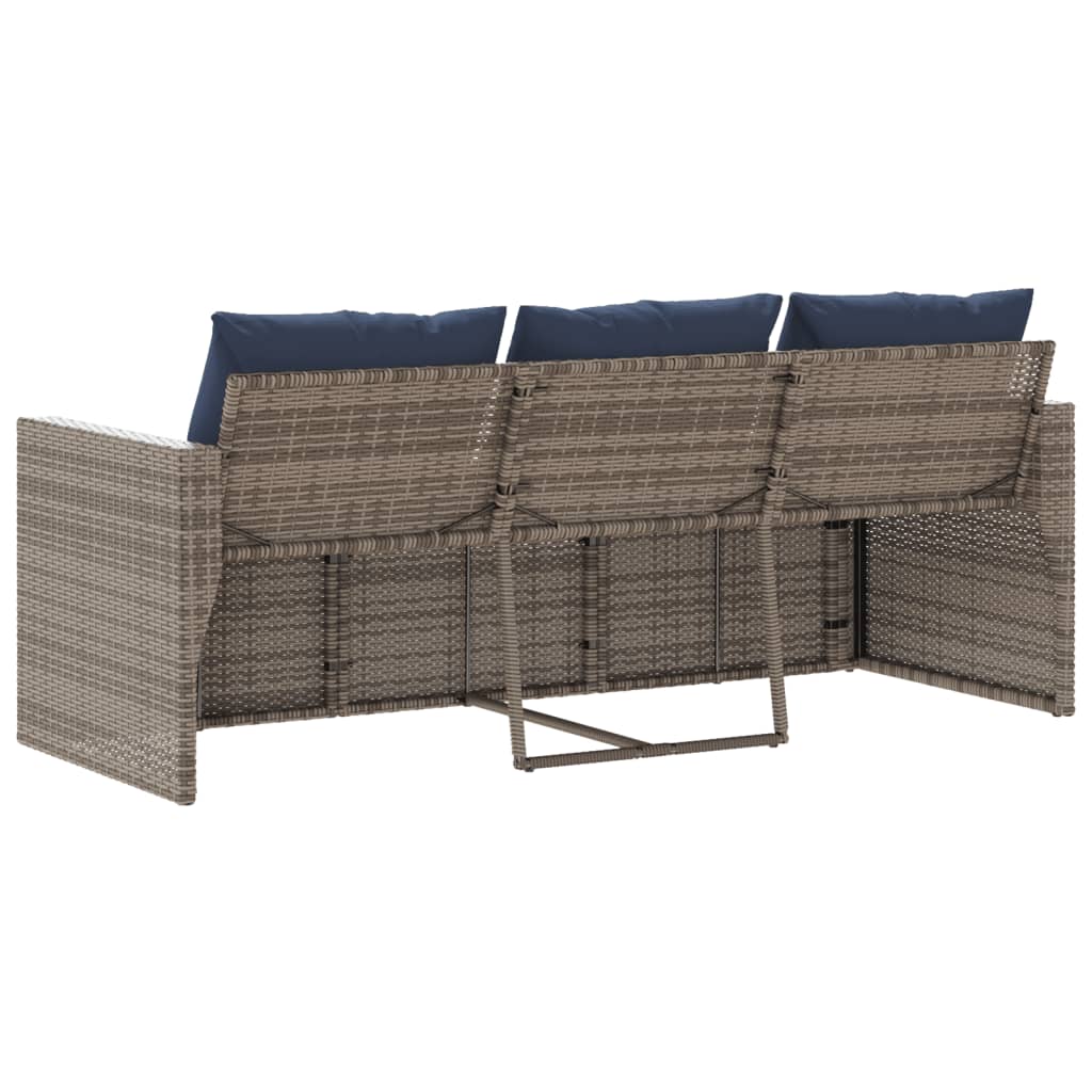 Trivietė sodo sofa su pagalvėlėmis, pilkos spalvos, poliratanas