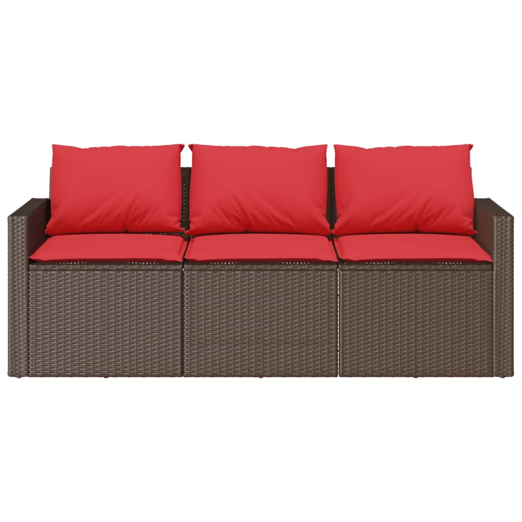 Trivietė sodo sofa su pagalvėlėmis, ruda, poliratanas