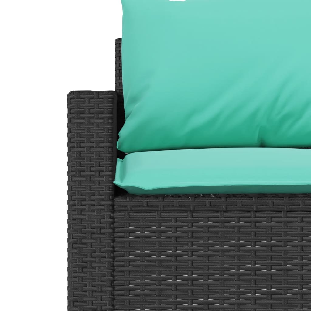 Trivietė sodo sofa su pagalvėlėmis, juodos spalvos, poliratanas