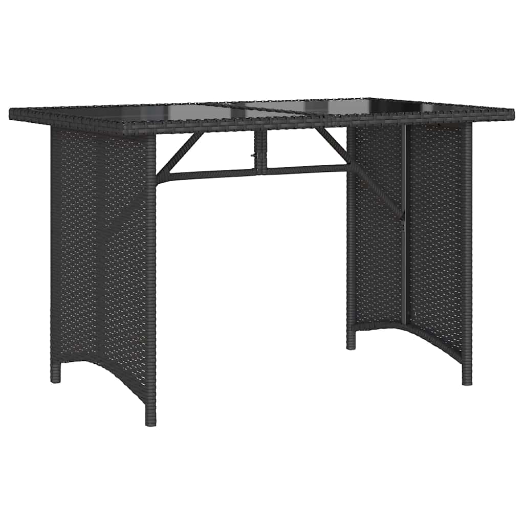 Stalas su stikliniu stalviršiu, juodas, 110x68x70cm, PE ratanas