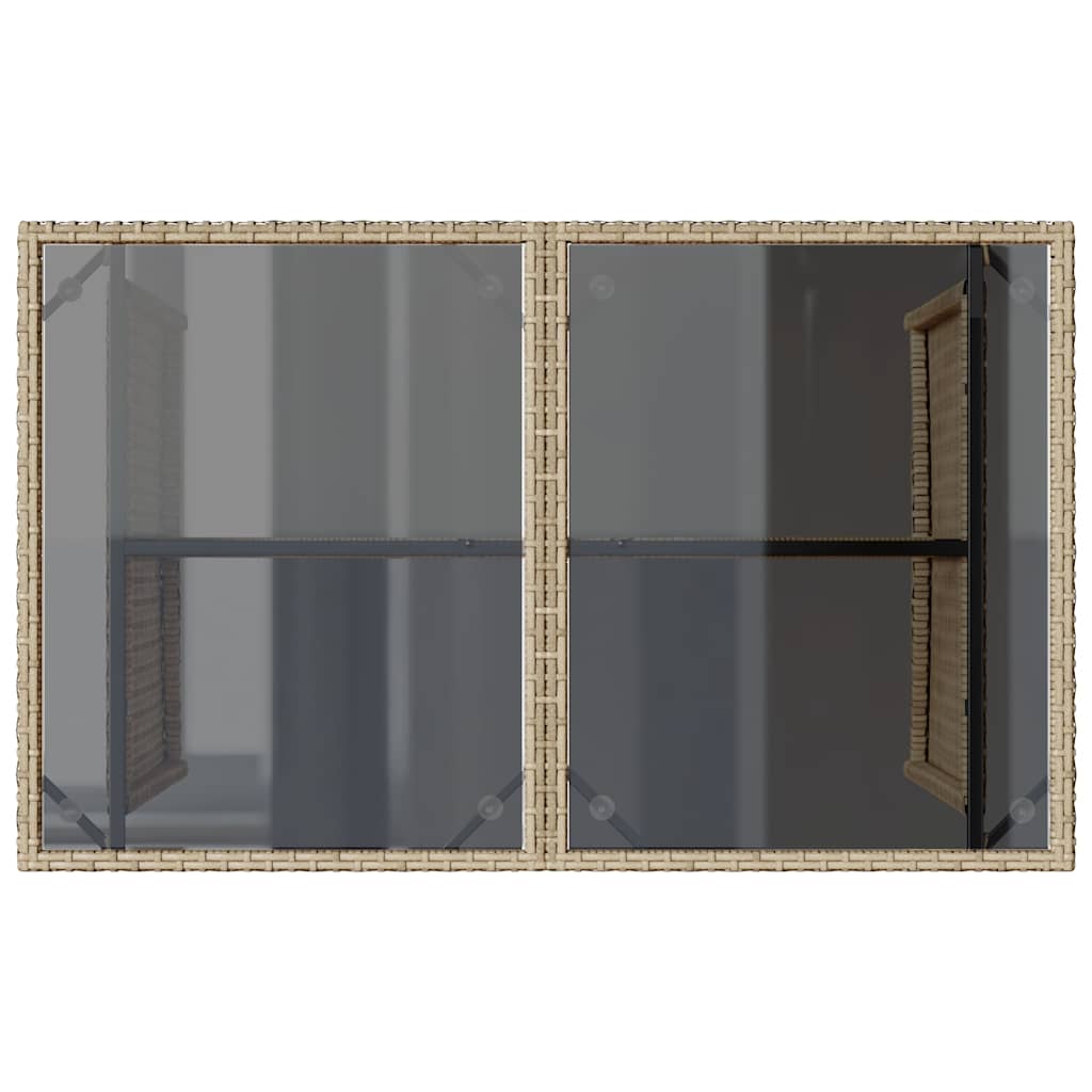 Stalas su stikliniu stalviršiu, smėlio, 110x68x70cm, PE ratanas