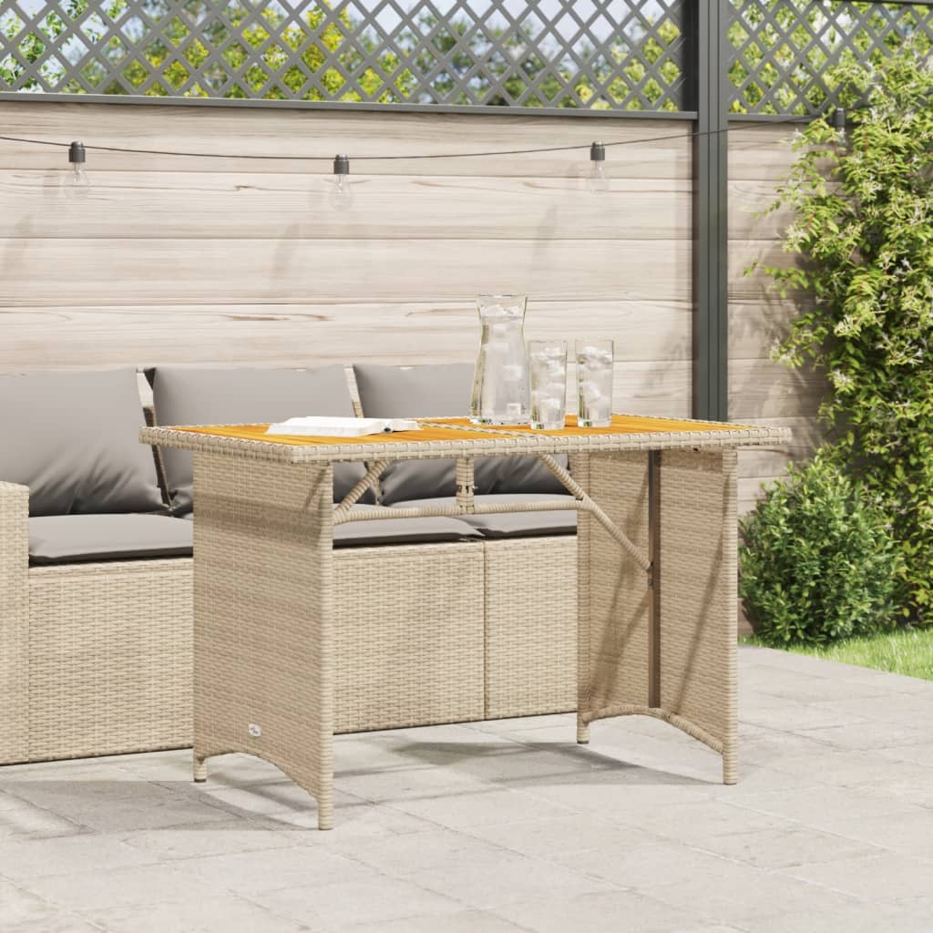 Table with wooden top, sand, 110x68x70cm, polyrattan