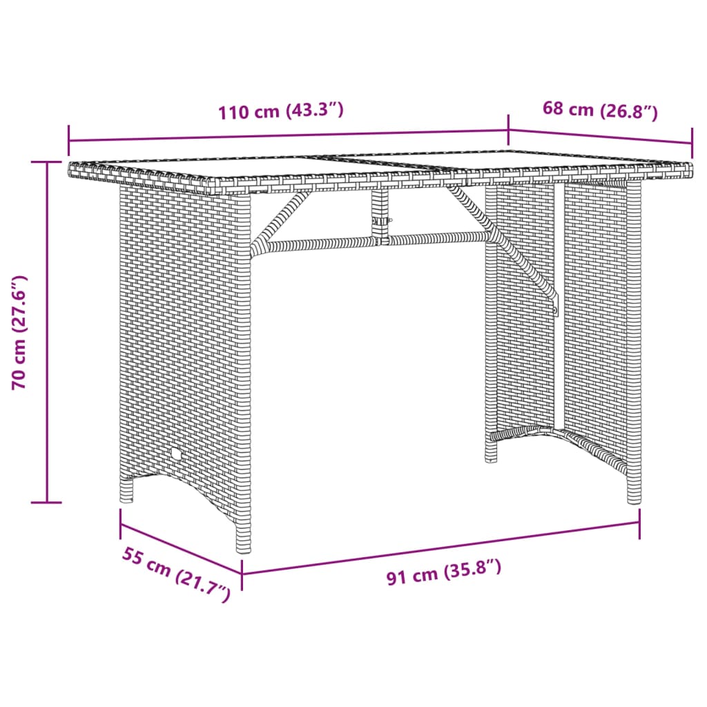 Table with wooden top, sand, 110x68x70cm, polyrattan