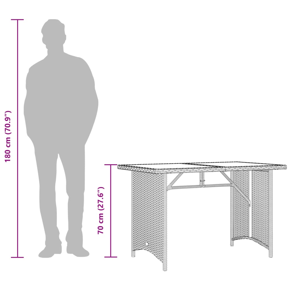 Table with wooden top, sand, 110x68x70cm, polyrattan