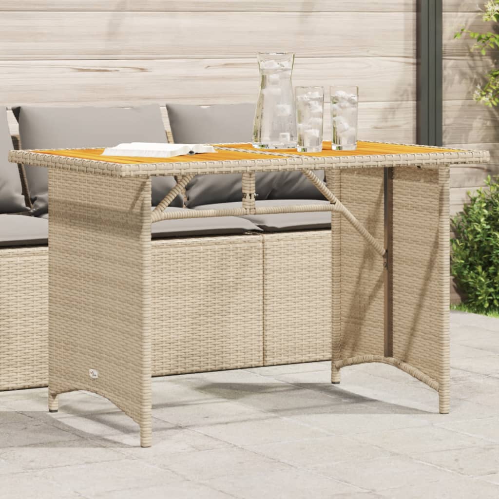 Table with wooden top, sand, 110x68x70cm, polyrattan
