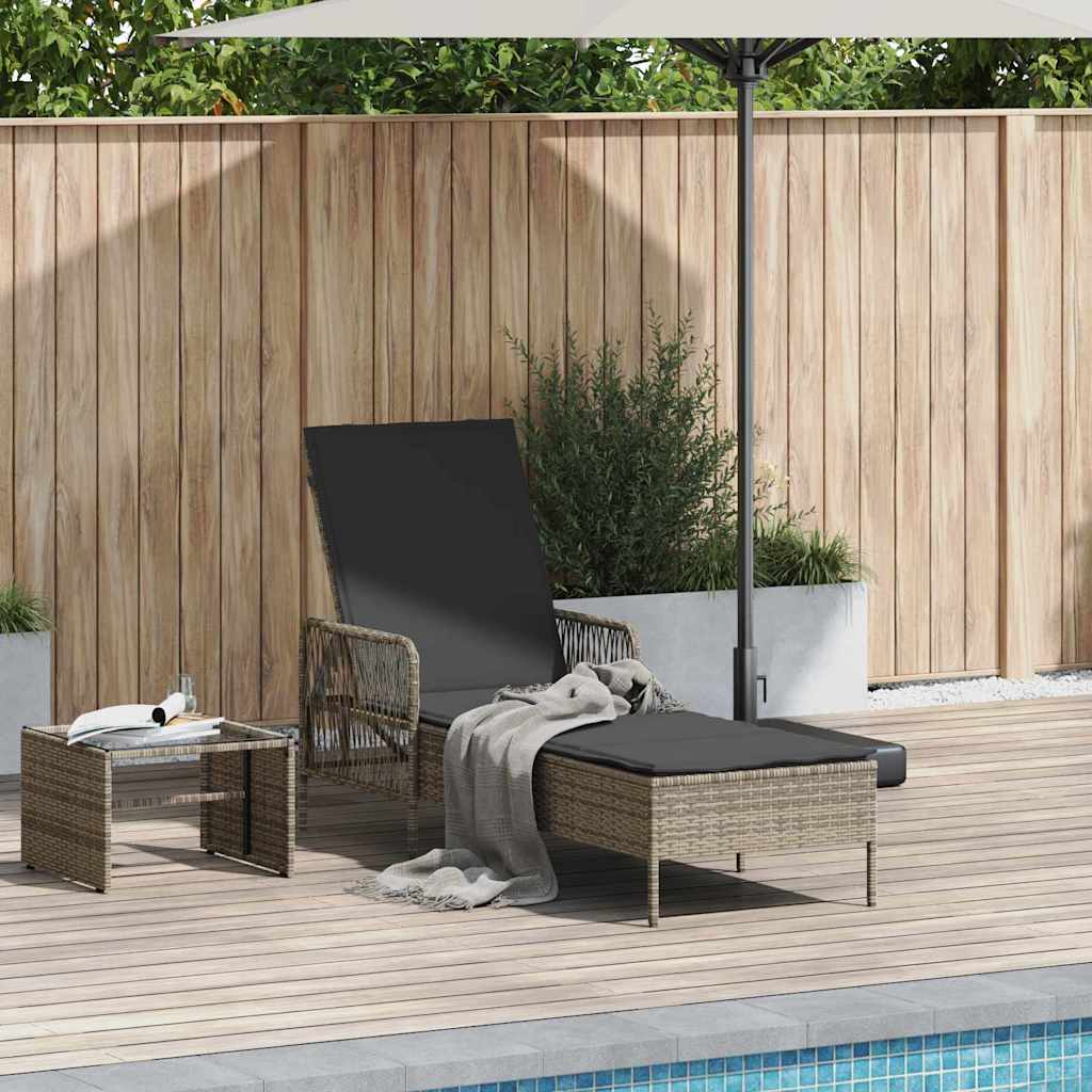 Sun Lounger with Pillow Grey Poly Rattan