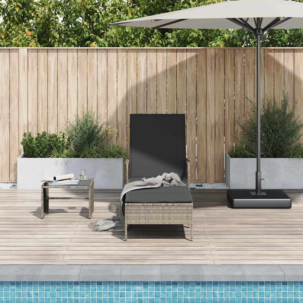 Sun Lounger with Pillow Grey Poly Rattan