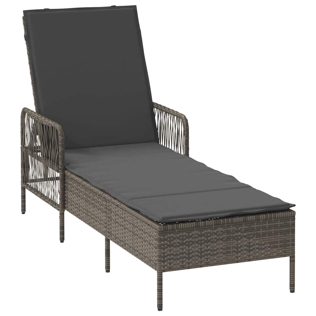 Sun Lounger with Pillow Grey Poly Rattan