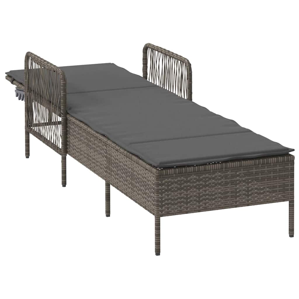 Sun Lounger with Pillow Grey Poly Rattan