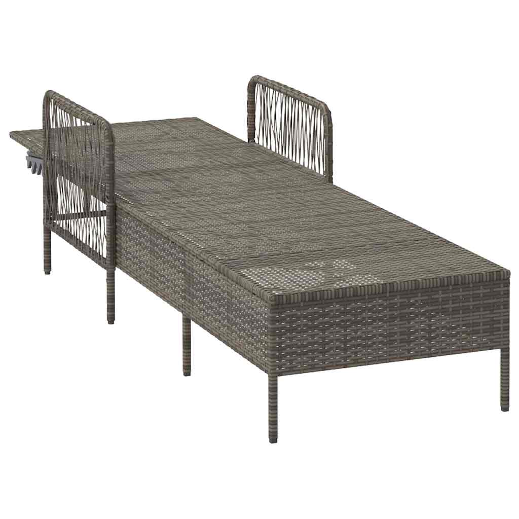 Sun Lounger with Pillow Grey Poly Rattan