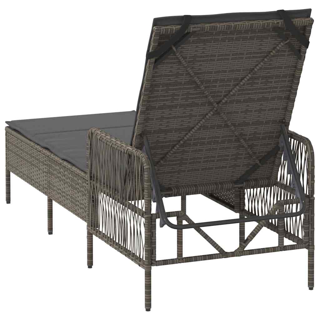 Sun Lounger with Pillow Grey Poly Rattan
