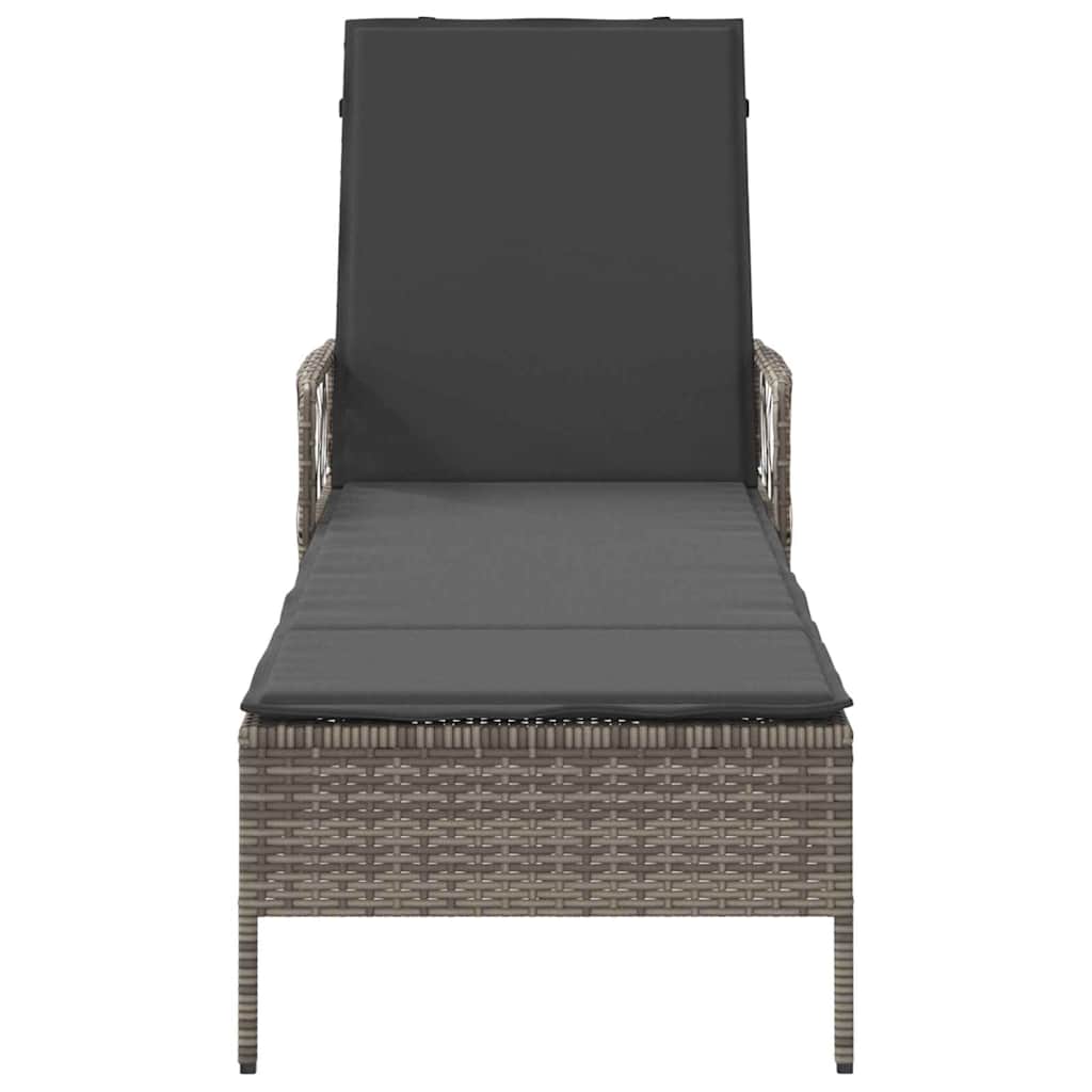 Sun Lounger with Pillow Grey Poly Rattan
