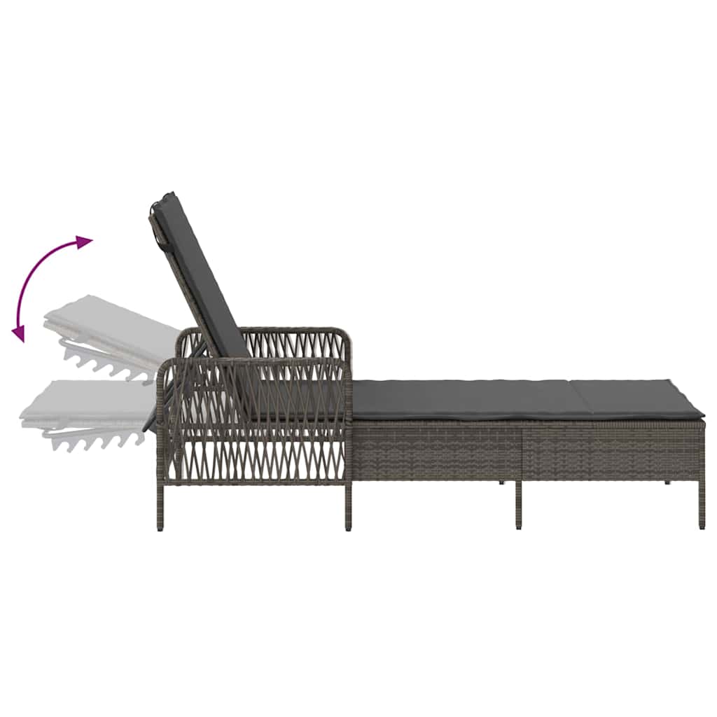 Sun Lounger with Pillow Grey Poly Rattan