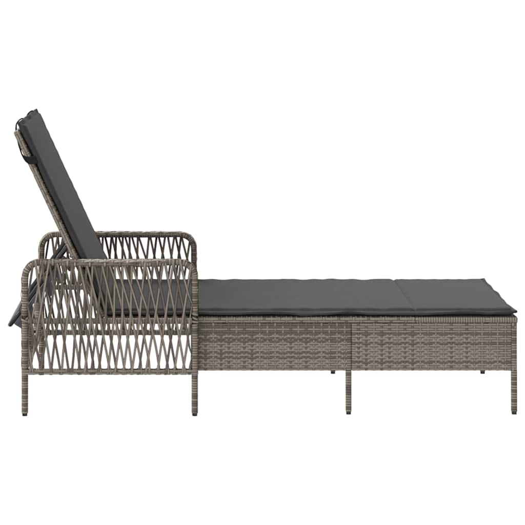 Sun Lounger with Pillow Grey Poly Rattan