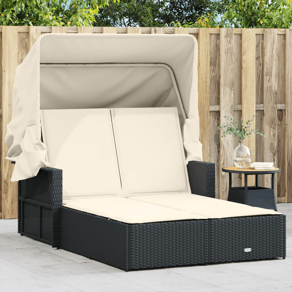 Double sun lounger, black, poly rattan