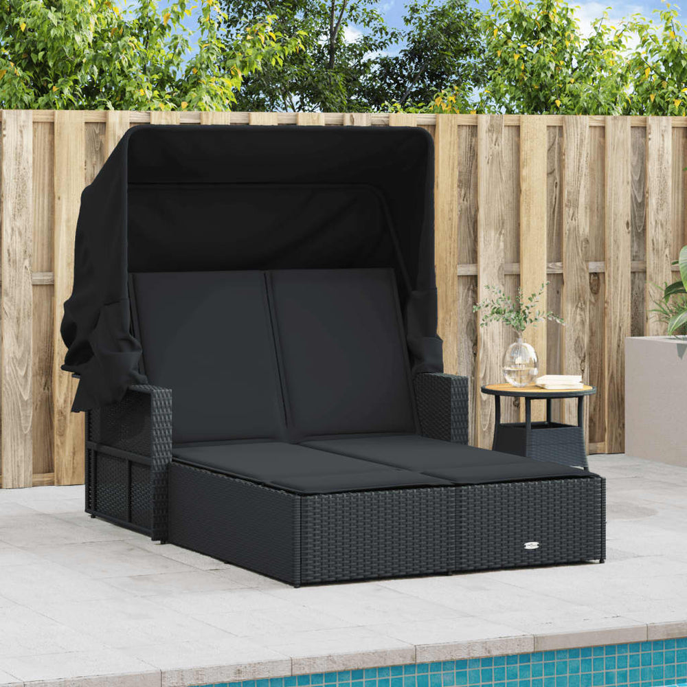 Double sun lounger, black, poly rattan