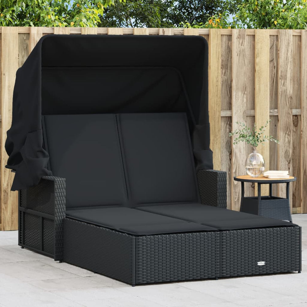 Double sun lounger, black, poly rattan