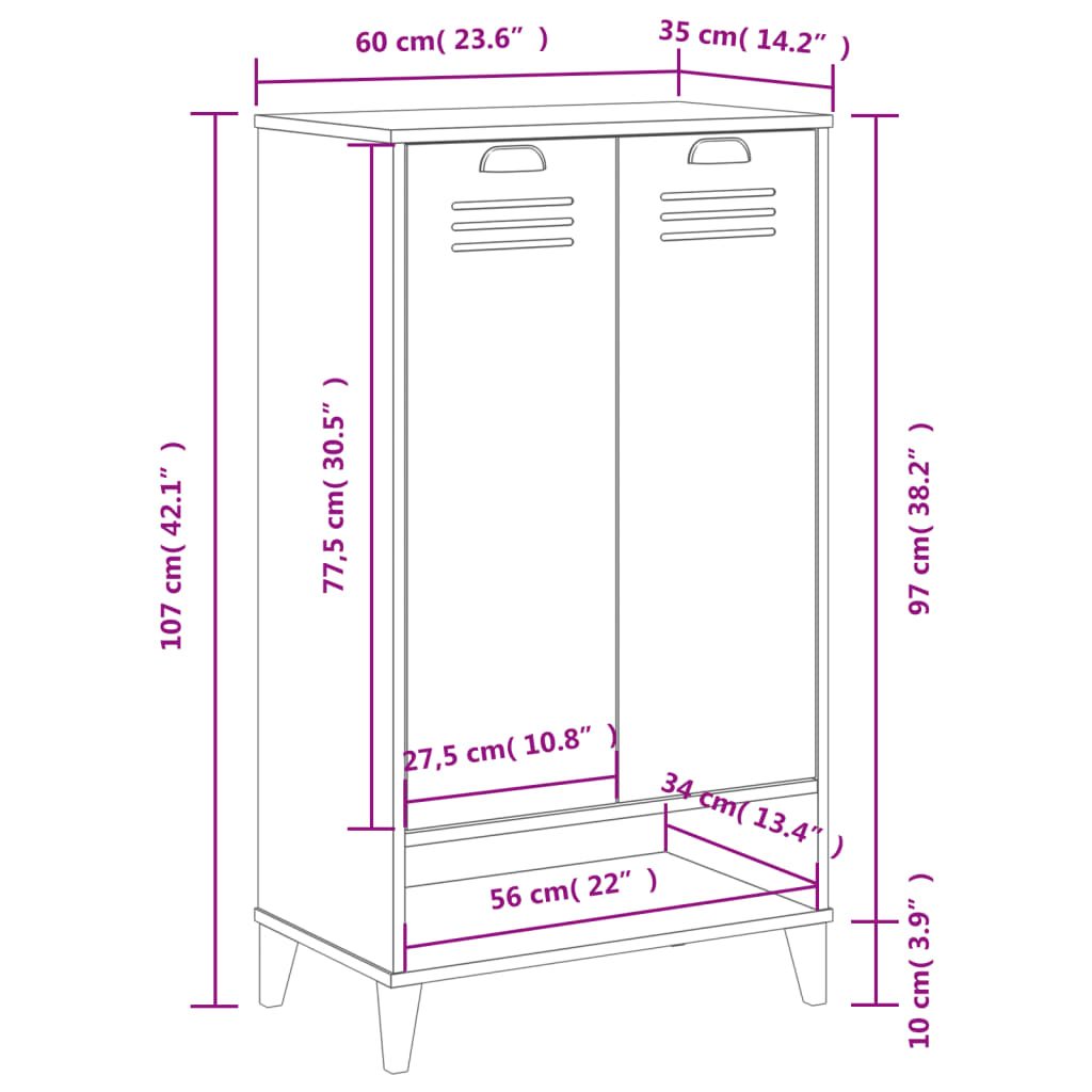 Shoe cabinet VIKEN, black, solid pine wood