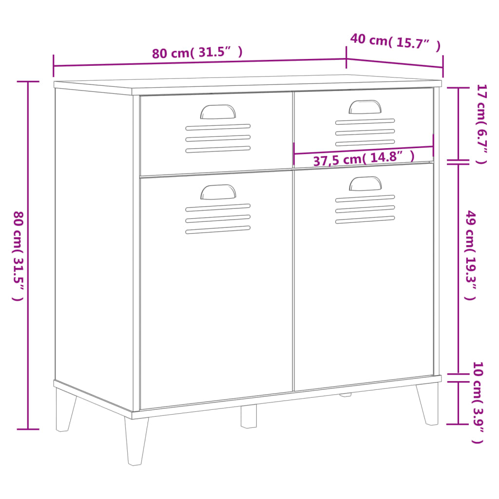 Sideboard VIKEN, anthracite grey, 80x40x80cm, pine