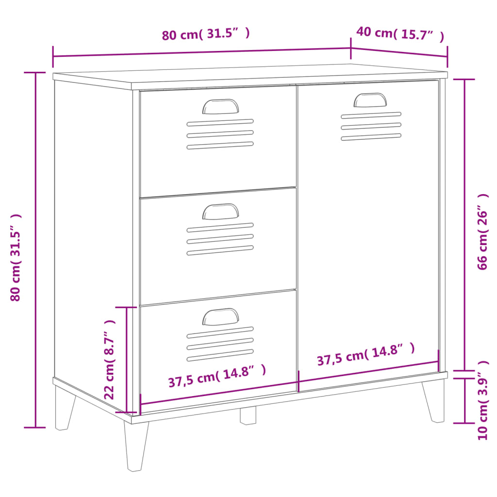 Sideboard VIKEN, white, 80x40x80cm, solid pine