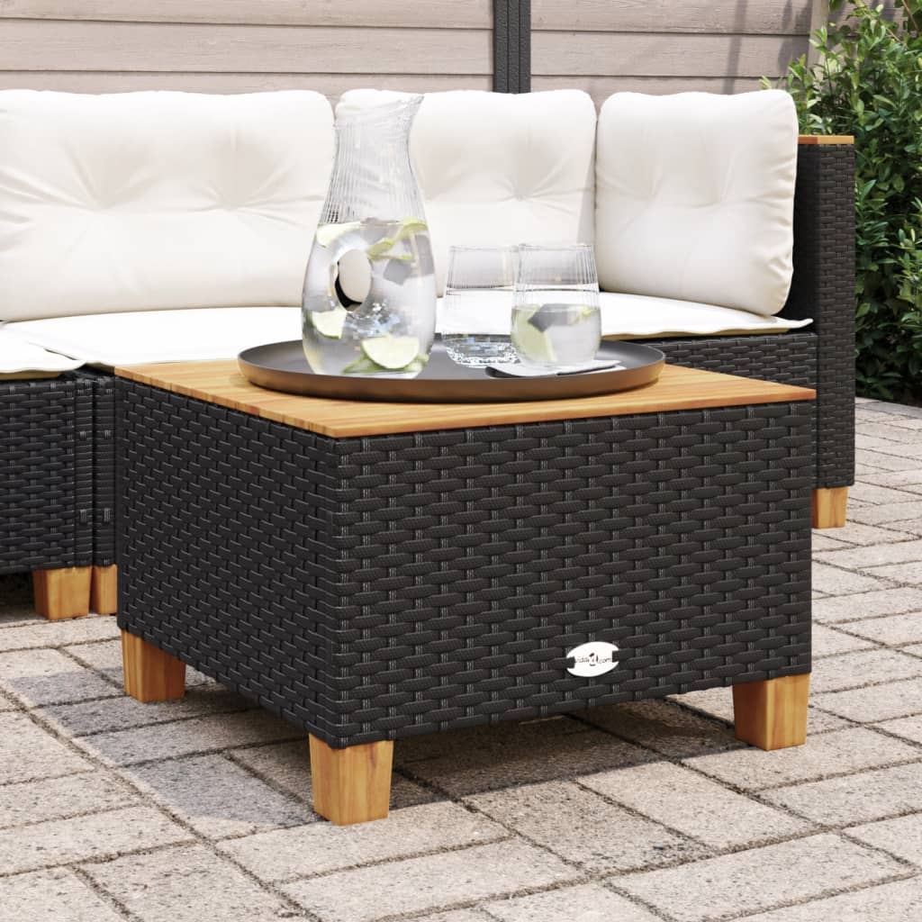 Garden table, black, 55x55x36cm, polyrattan/acacia wood