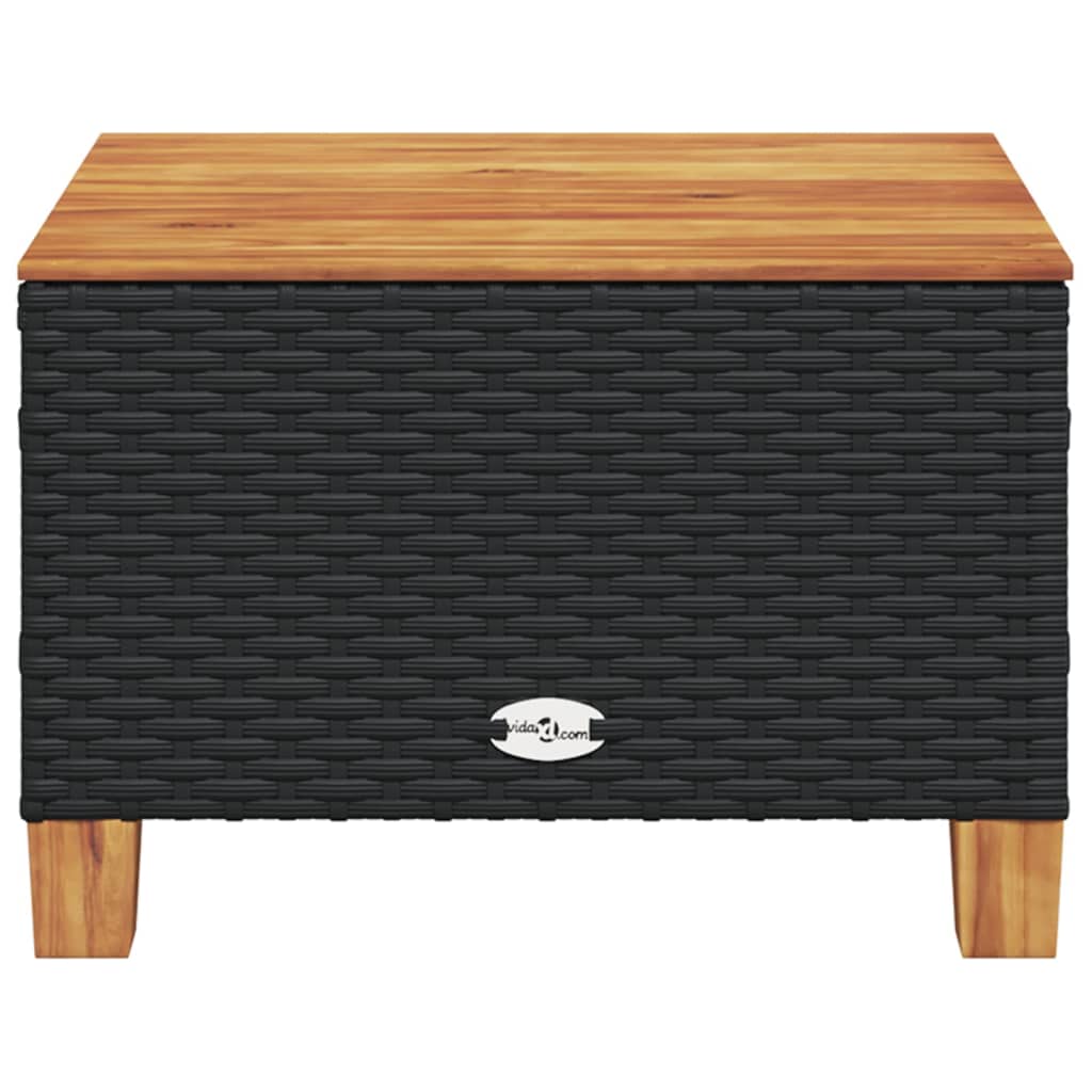 Garden table, black, 55x55x36cm, polyrattan/acacia wood