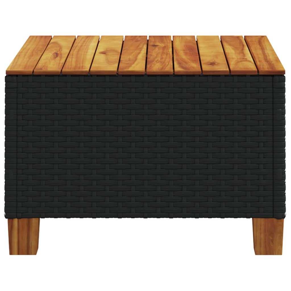 Garden table, black, 55x55x36cm, polyrattan/acacia wood