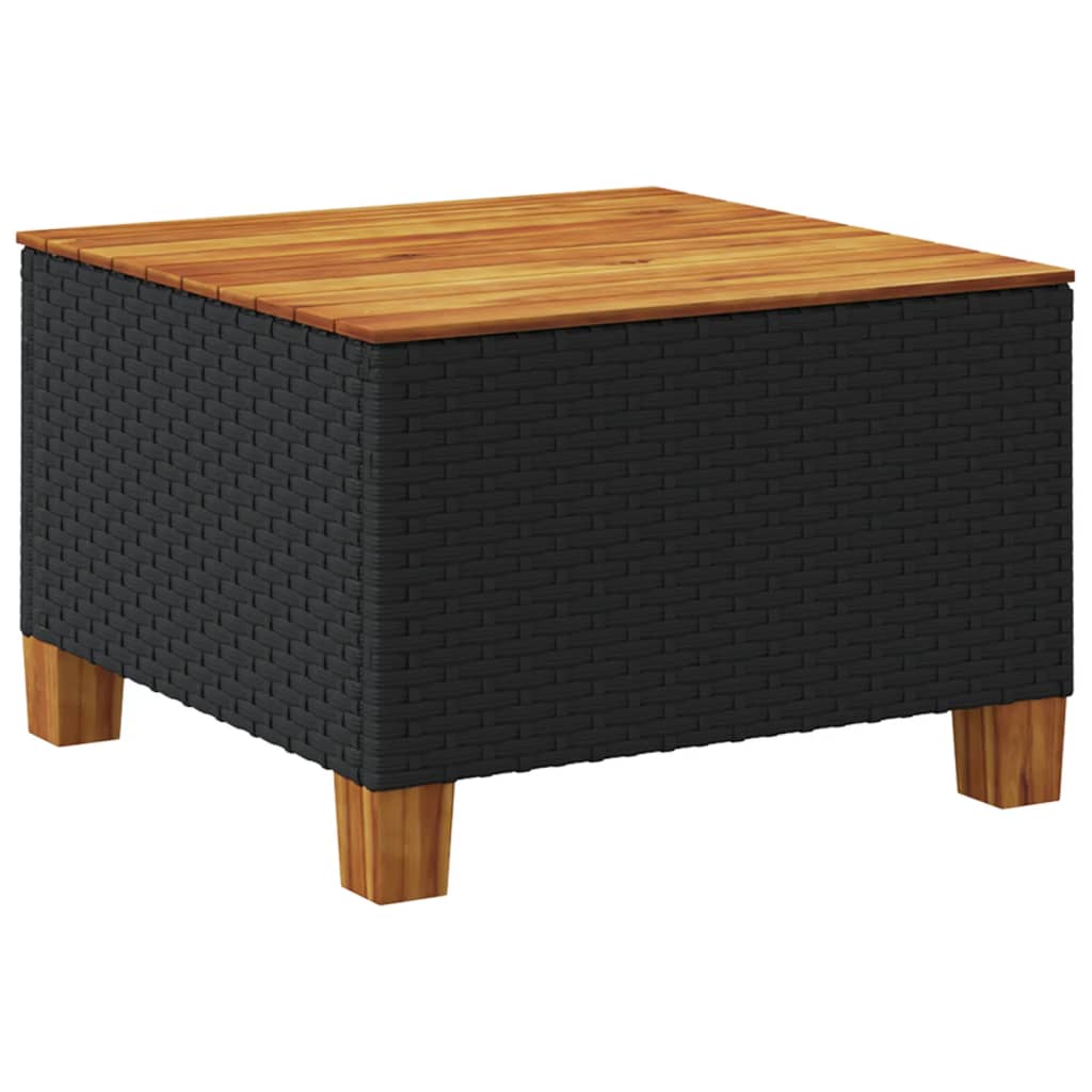 Garden table, black, 55x55x36cm, polyrattan/acacia wood