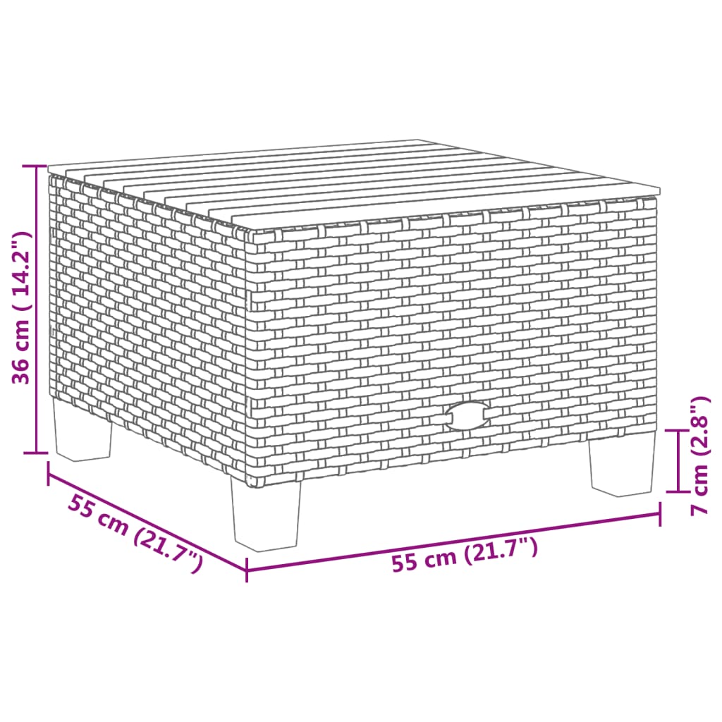Garden table, black, 55x55x36cm, polyrattan/acacia wood