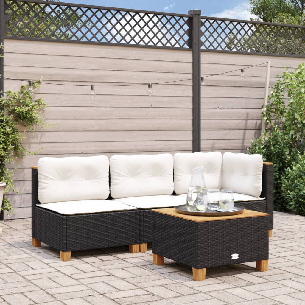 Garden table, black, 55x55x36cm, polyrattan/acacia wood