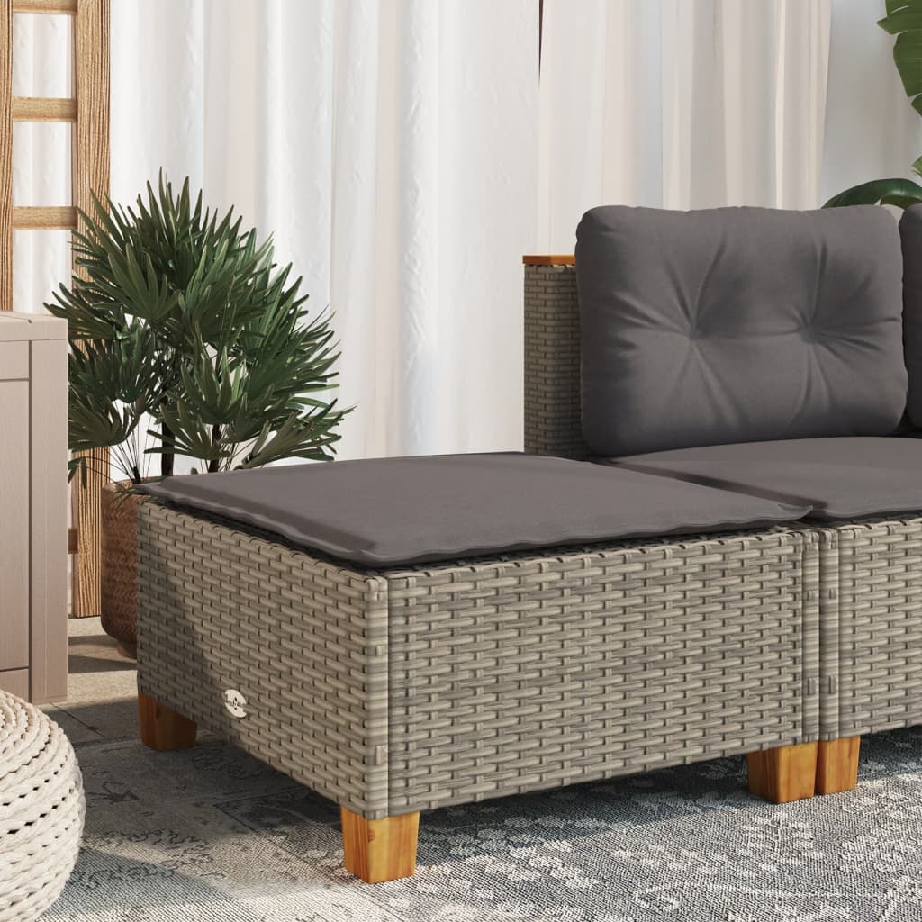 Garden stool with cushion, grey, 63.5x56x32cm, polyrattan