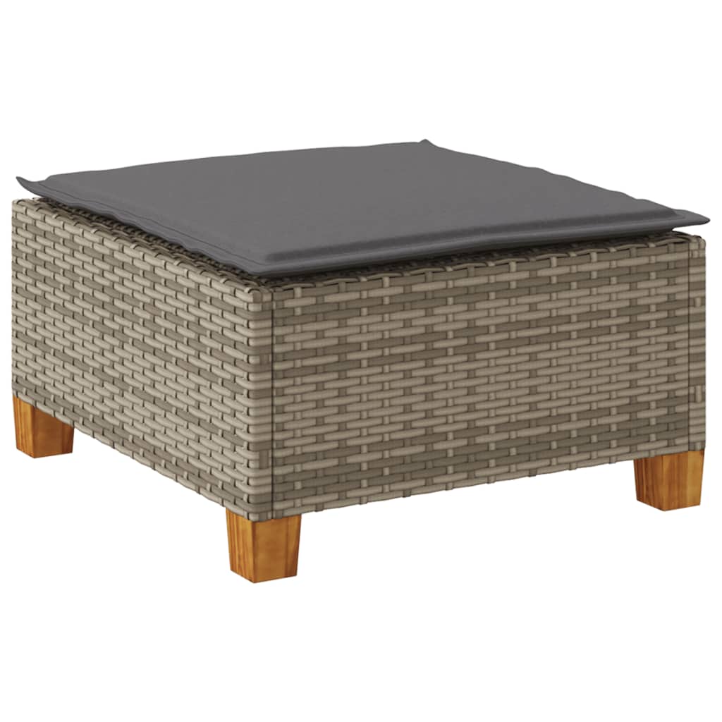 Garden stool with cushion, grey, 63.5x56x32cm, polyrattan