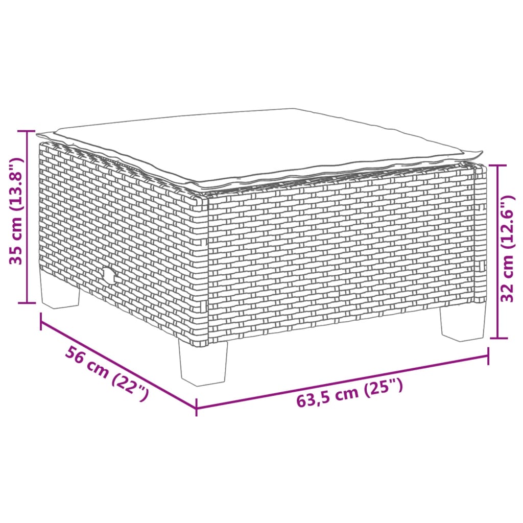Garden stool with cushion, grey, 63.5x56x32cm, polyrattan