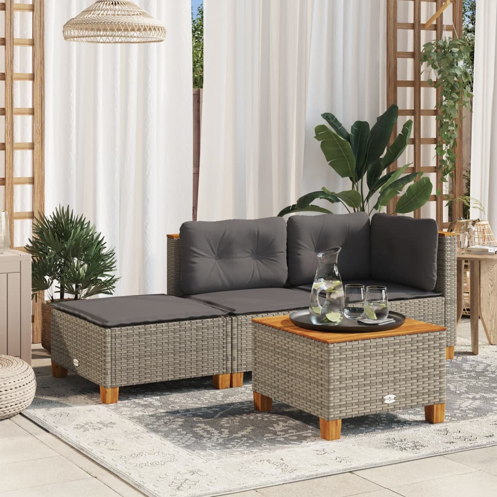 Garden stool with cushion, grey, 63.5x56x32cm, polyrattan