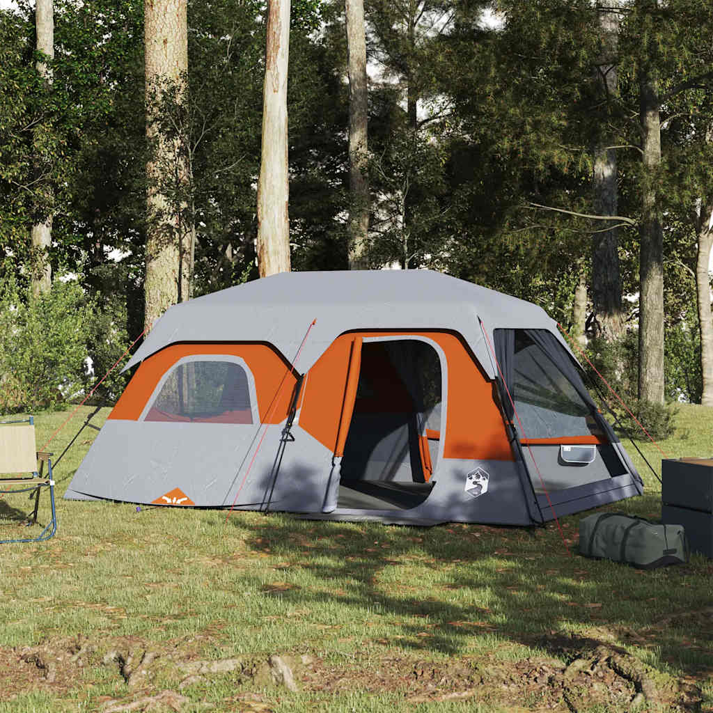 Family tent, grey/orange, 9-person, waterproof