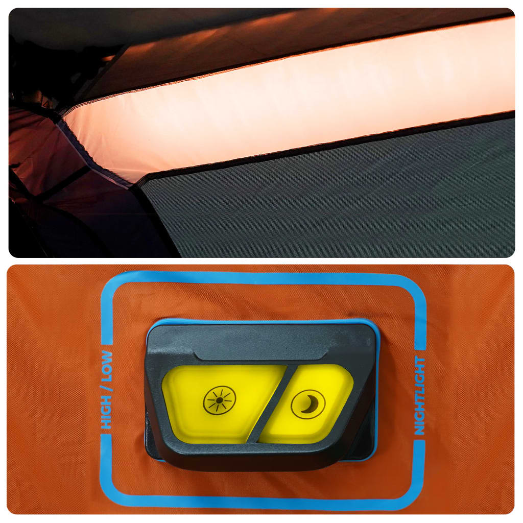Ģimenes telts ar LED, pelēka un oranža, sešvietīga