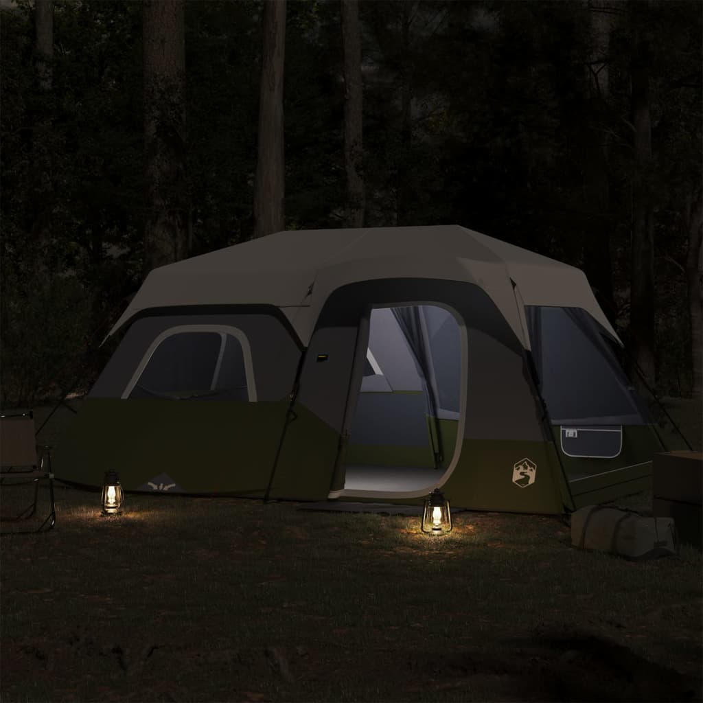 Family Tent with LED, Green, 9-Person, Quick Release