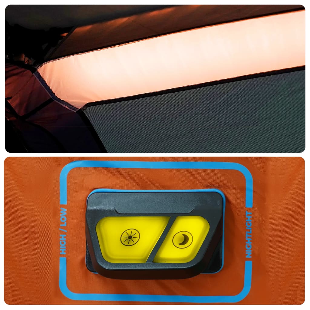Stovyklavimo palapinė su LED, šviesiai pilka/oranžinė, 9 vietų
