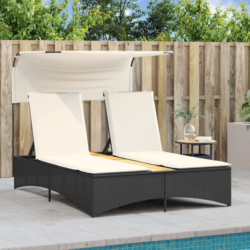 Double sun lounger, black, poly rattan