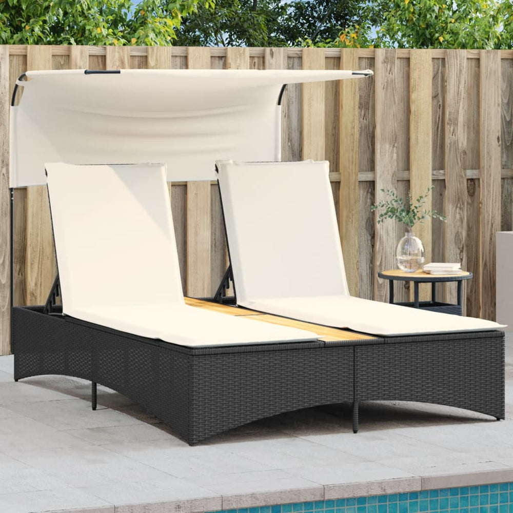 Double sun lounger, black, poly rattan