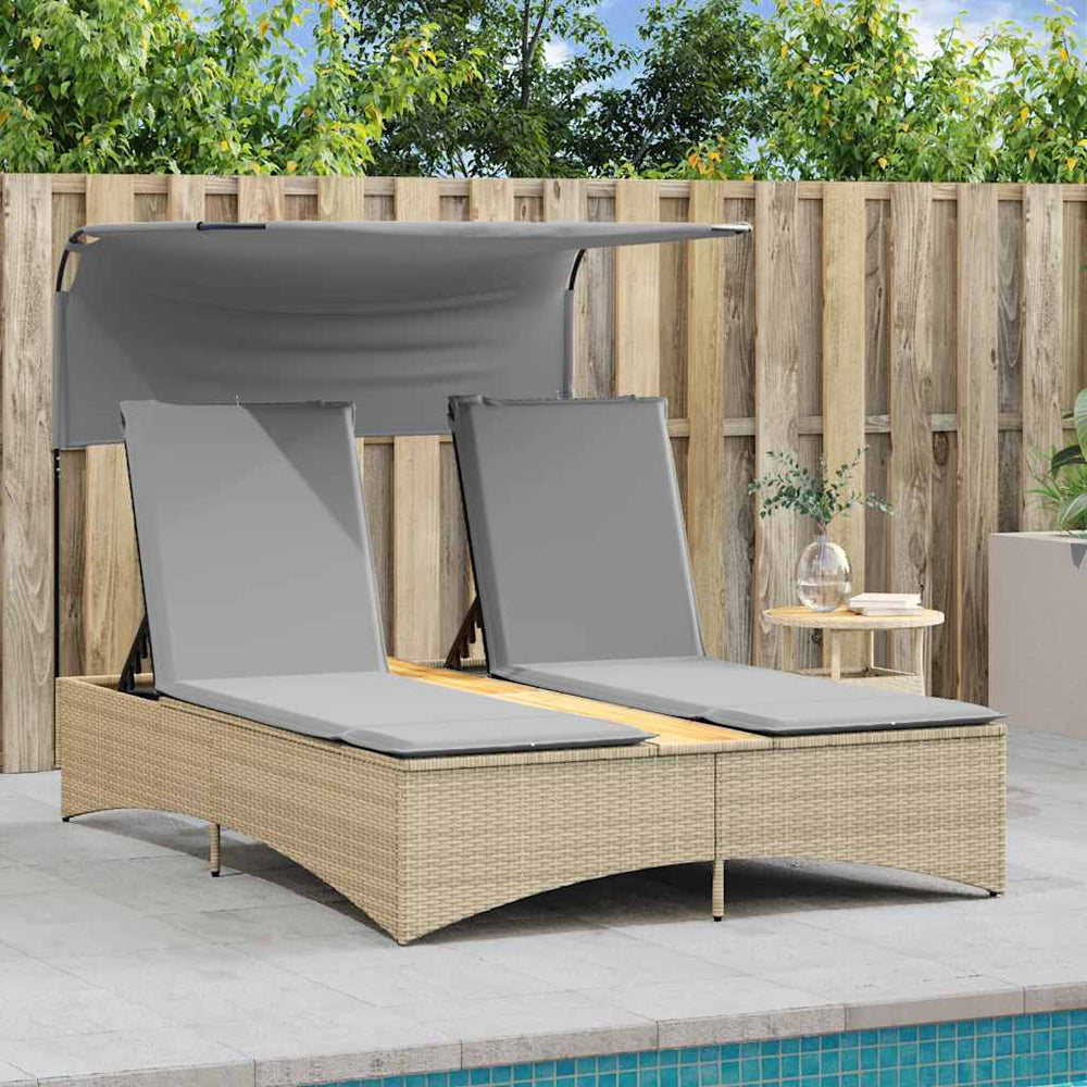 Two-seater sun lounger, sand-coloured mixed polyrattan